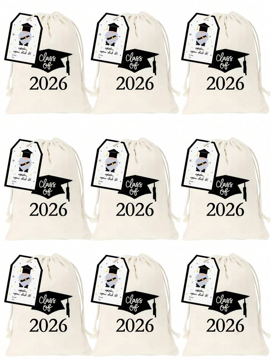 12/6 pezzi Borse regalo per feste di laurea, borse in cotone con coulisse stampate da 10*15cm, biglietti di incoraggiamento per la laurea, motivo tocco da laureato, borse regalo per la laurea 2026, buste per caramelle e biscotti, sacchetti con coulisse, borse per imballaggio regalo, adatte per feste e eventi a tema laurea, celebrazione della laurea, omaggi per feste, regali di ringraziamento per eventi di laurea, feste di compleanno - multicolore - Visualizzare 1