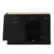 Modern Sideboard With Various Drawers, Buffet Cabinet With Waste Bin Compartment And External Spice Rack For Dining Room, Living Room And Kitchen (Black) - Black - View 7