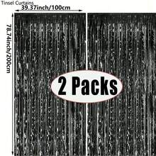 2/3/5 Pcs Silver Metallic Foil Fringe Curtain, Party Backdrops, Birthday Party, Wedding Decoration, Gift Supplies - Black - 查看 8