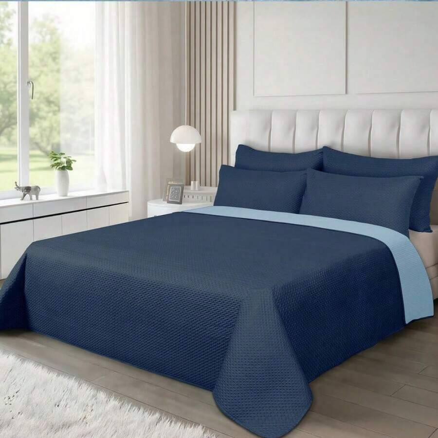 Two-Tone Air Conditioning Duvet And Pillowcase Set, Includes 1 Duvet And 1/2 Pillowcases, Made With A Soft And Comfortable Filling Process, Breathable Design To Keep Cool And Comfortable, Easily Integrates Into Any Bedroom Decor - 深藍亮藍 - 查看 1
