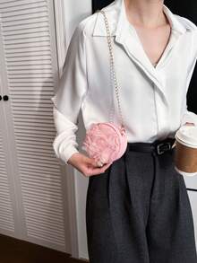 1pc Mesh Flower Crossbody Bag, Girl's Chain Small Round Shoulder Bag, Versatile For Daily Use - A - View 5