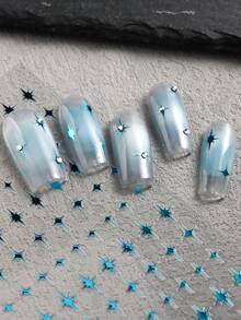 4/2pcs Star Nail Art Stickers, Hot-Stamped Gold, Silver, Laser, Blue Cross Star Patterns 3D Nail Designs, Y2K Cute & Charming Nail Decorations, Self-Adhesive Nail Decals DIY Nail Art Salon Accessories & Supplies - Multicolor - View 7