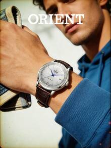 Orient Bambino FAC00009W0 男士自动腕表，白色表盘，蓝色指针，复古拱形玻璃表镜，棕色皮表带，商务正装腕表，日期显示，日本机芯，40小时动力储存 - 白色 - 查看 4