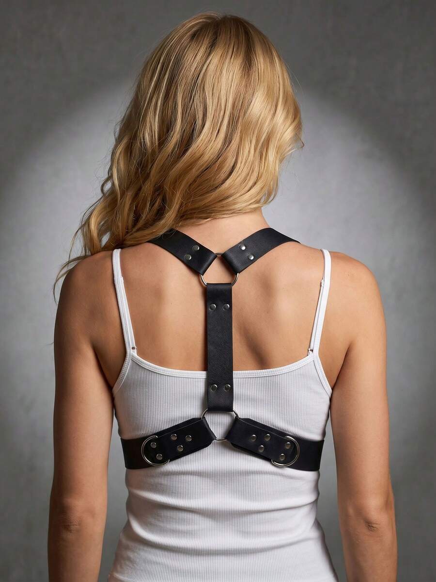 1件女款半身PU皮革腰部吊帶，哥德風服飾配件，適合日常穿著