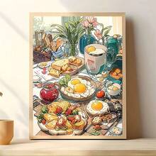1片 30*40cm 早餐主題全鑽DIY鑽石畫,豐富食物場景(煎蛋/水果/麵包/花朵/餐具),客廳臥室牆面裝飾,成人與兒童壓力緩解手工藝套裝,創意家居裝飾與手工體驗,適合初學者的節日/生日驚喜禮物 - 圓鑽 - 查看 4