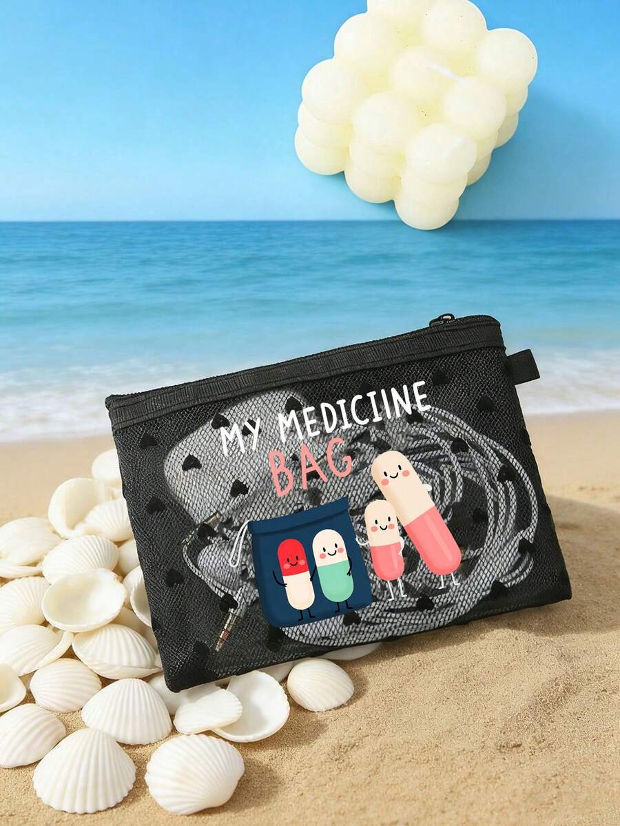 1 túi đựng thuốc mini hình trái tim màu đen, chất liệu lưới, có họa tiết chữ cái, dùng cho sơ cứu, túi cấp cứu y tế khi ra ngoài và tại nhà, thích hợp làm túi đựng đồ du lịch, túi đựng mỹ phẩm, túi trang điểm, đồ dùng ngày lễ, túi chăm sóc da, túi đựng son dưỡng môi, quà tặng mùa tốt nghiệp, quà tựu trường, quà Ngày Nhà giáo, quà Ngày của Mẹ, quà sinh nhật, đồ dùng phòng tắm, túi đựng đồ vệ sinh cá nhân cho sinh viên ký túc xá, quà tặng cho vợ, gia đình, bạn bè. - Nhiều màu - Xem 1