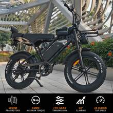 VOMO Bicicleta eléctrica X80 Ultra, bicicleta todoterreno de 20 pulgadas con neumáticos anchos, motor de 1000 W, batería de larga duración de 48 V y 15 Ah, 7 velocidades, frenos hidráulicos dobles, suspensión completa, adecuada para ciclismo de montaña, paseos por la playa y paseos en la nieve. - Negro - Ver 5