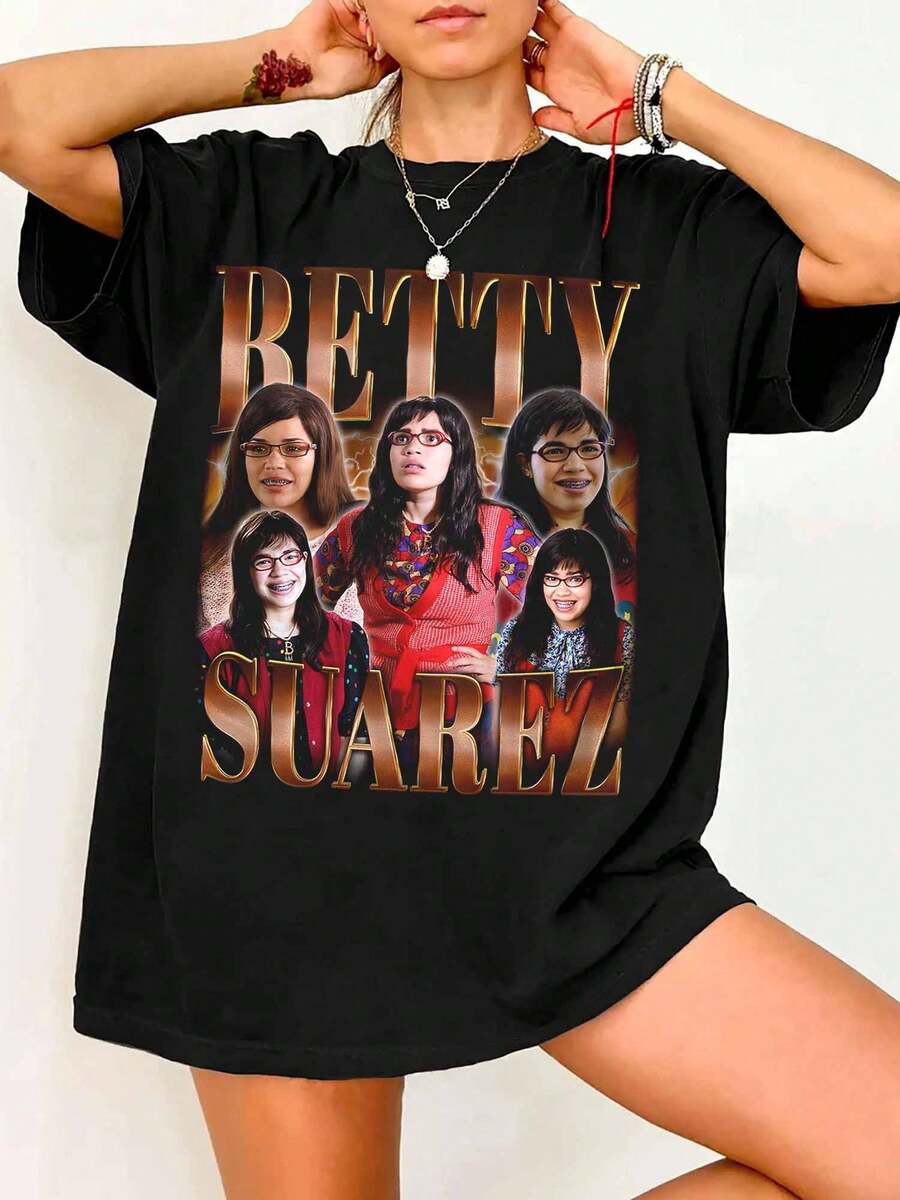 Betty Suarez Vintage 90s Bootleg T-Shirt Ugly Betty Retro Graphic Tee - Black - View 1
