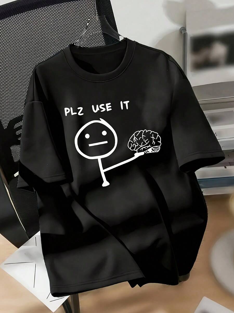 Men's Casual Printed T-Shirt XLXG - 黑色 - 查看 1