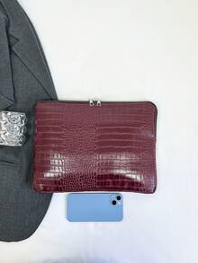 1pc 11"/13"/15" Student Laptop Bag, Burgundy Crocodile Grain PU Casual Unisex Laptop Sleeve, Tablet Pouch, File Bag, Notebook Case, Laptop Carrying Bag, Suitable Compatible With MacBook, HP, Suitable For Girls, Teens, Boys, College Students, 9-15" Tablet Sleeve, Fit Compatible With Ipad Air 4/5, Pro - Burgundy - View 6
