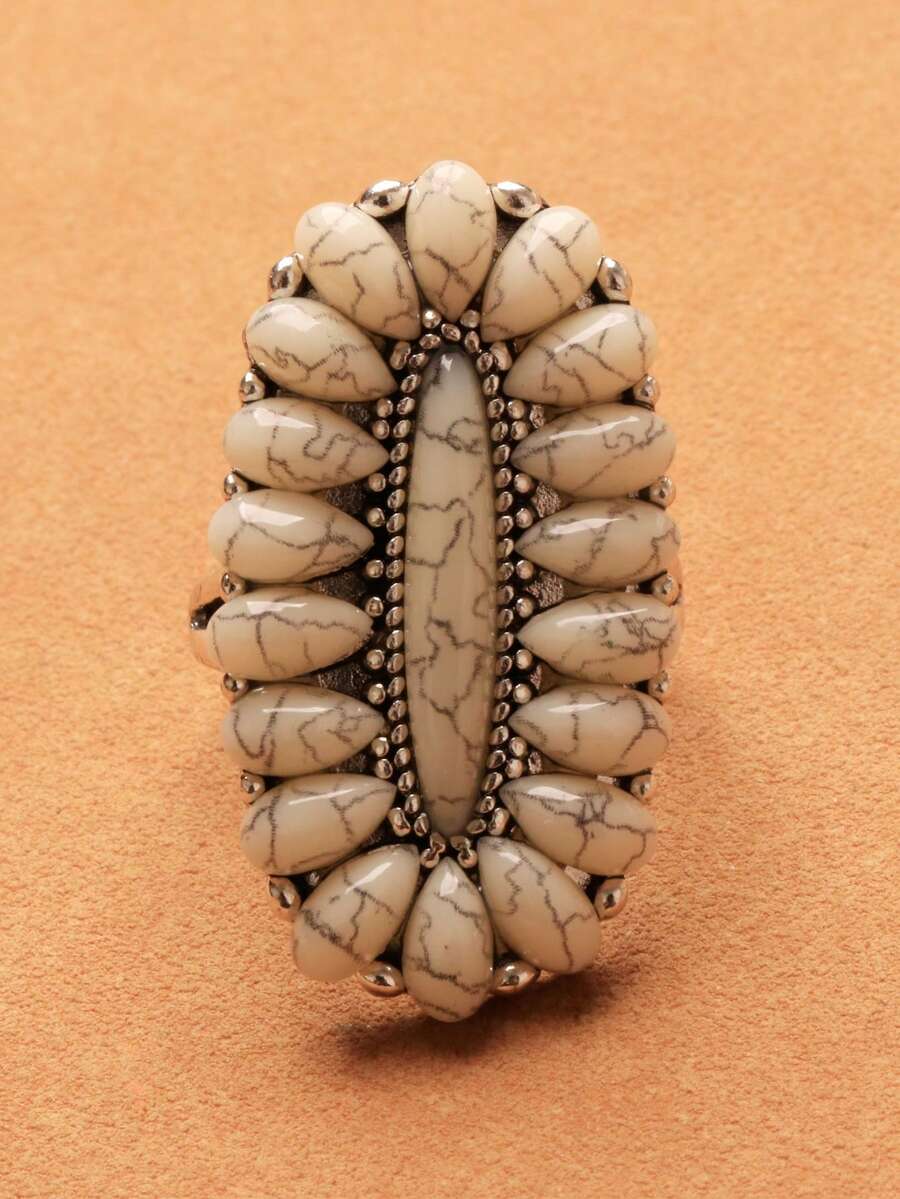 1 chiếc nhẫn oval sọc đen trắng thời trang - Màu sắc hình ảnh - Xem 1
