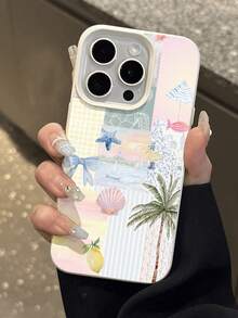 1个极简夏季冲浪板和棕榈树图案纹理柔软防水防震防滑高端手感手机壳，适合作为生日/节日礼物送给朋友、家人、情侣，兼容苹果/ 17/17 Pro/17 Pro Max/17 Air - 彩色 - 查看 4