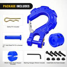 Nilight Forged Steel Winch Hook 3/8" Grade 70 Safety Latch Winch Cable Hook Stopper & Clevis Slip Hook Sets, Included Allen Wrench,Max 35,000 Lbs, Blue - B - View 9