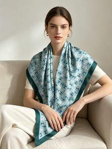 Khăn choàng thời trang họa tiết chữ H màu xanh dương và xanh lá cây, phù hợp cho phụ nữ công sở sử dụng hàng ngày. - Màu xanh lam - Xem 3