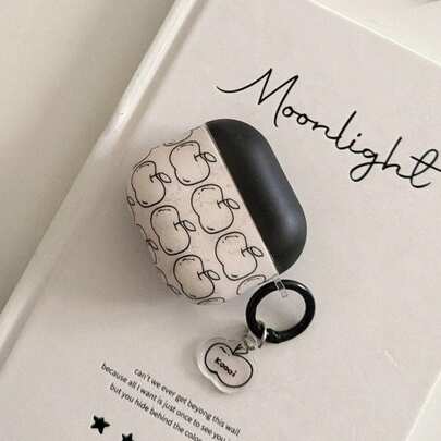 Korean Minimalist Matte Splash Ink Black Line Apple + Pendant Earphone Case Compatible With Airpods Pro 3, New Pro 2, Cute Apple 4 Minimalist 3 Personalized 1/2 Generation Earphone Case For Girls