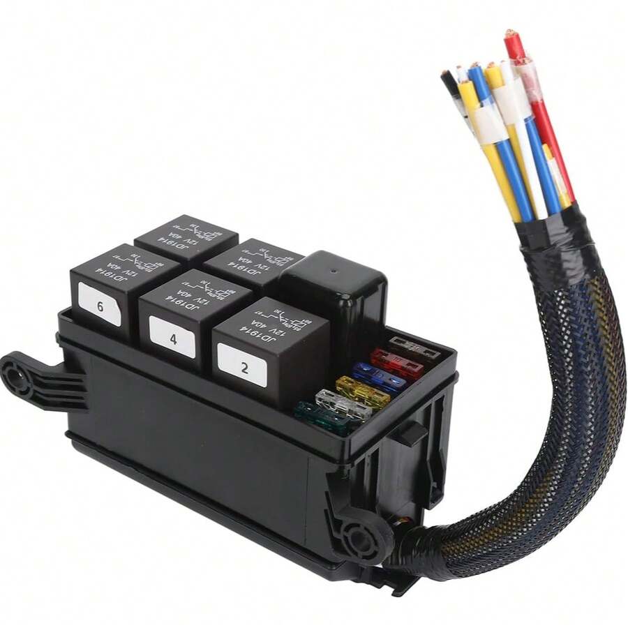 Bloque de Caja de relé de Fusibles de 12 V, Kit de Caja de Relés, 6 Relés de 4 Pines para Fusibles Estilo 11 Piezas para Motor Marino Automotriz - A - Ver 1