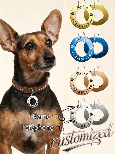 Thẻ định danh thú cưng hình tròn bằng thép không gỉ có thể tùy chỉnh, có thể tùy chỉnh tên, số ID và các thông tin khác, thẻ chống thất lạc cho thú cưng, nhiều lựa chọn số lượng.