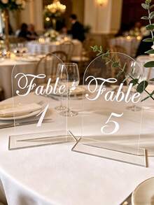 10pcs Transparent/White/Black Acrylic Curved Table Number Holders With Stands, Elegant Minimalist Decor For Wedding Receptions, Engagement Parties, Birthdays And Formal Events - Seat Card B - View 13
