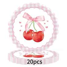 Este set desechable de 80 piezas con temática de cerezas de dibujos animados para baby shower incluye 20 platos, 20 platos de postre, 20 vasos y 20 servilletas. Este práctico set de vajilla desechable es perfecto para acampadas, picnics, barbacoas en el jardín, bodas y fiestas de cumpleaños. - Multicolor - Ver 4