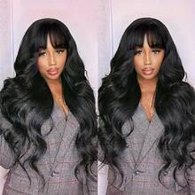 24-40 Inch Black Straight HD Lace Front Wigs Human Hair Wigs With Bangs For Women Straight Wear And Go Glueless No Lace Closure Wigs For Beginners Brazilian Virgin Human Hair Middle Part For Women - Body Wave - 查看 2