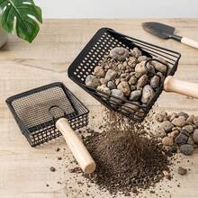 1PC Black Round Hole/Grid Wooden Handle Garden Soil Sifter, Succulent Flower Soil Sifting Tool With Filter Net, Gravel Separation Filter Shovel, Multi-Function Portable Handheld Soil Filtration Sieve For Home Balcony Plants Repotting And Aeration - Wooden Handle Soil Sieve - View 2