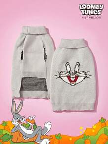 LOONEY TUNES X PETSIN 1 chiếc áo len cho chó mèo, thú cưng, màu nâu, họa tiết hoạt hình Jerry, chất liệu jacquard, cổ cao, co giãn, thoải mái, ấm áp. - màu nâu - Xem 1