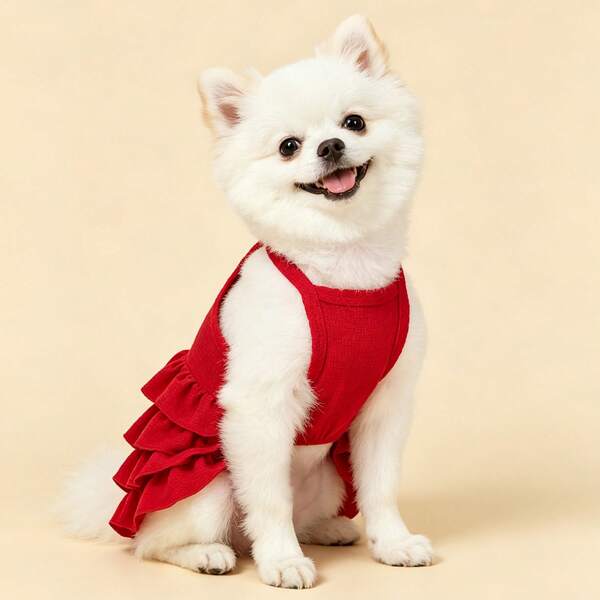 1 pieza Vestido de tirantes con volantes de lujo para mascotas, adecuado para la temporada de bodas, elegante y de moda, suave y transpirable, ropa para animales ligera y cómoda para todas las estaciones