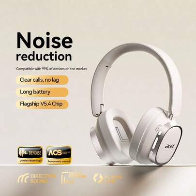 Acer 宏碁 OHR633 无线蓝牙耳机，可折叠设计，全耳罩式，无漏音，ANC/ENC 双重降噪，V5.4 芯片，深沉低音 HiFi 音质，适用于游戏、运动、商务等场合，兼容智能手机和电脑