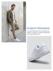 Clean White Modern Men's Sneakers, Low-Cut Skate Style With Lightweight EVA Outsole And Streamlined Silhouette - White 1 - View 9