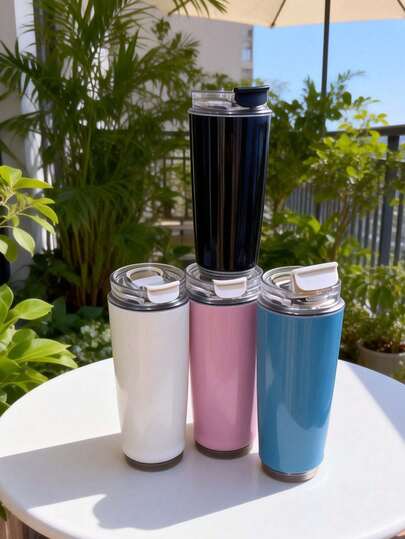 1pc 500ml Romantic Style Drinking Water Cup, Multi-Color Portable Coffee Mug, White/Black Double-Layer Stainless Steel Insulated Bottle, Small Mouth Design High-End Outdoor Sports Vacuum Flask, Suitable For Camping, Party, Home, Office, School, Holiday & Birthday Gift