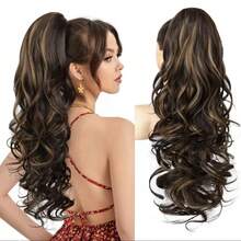 24-26 Inch Long Wavy Ponytail Synthetic Heat Resistant Clip-In Curly Wavy Ponytail Hair Extension, Black & Brown - Multicolor - View 14