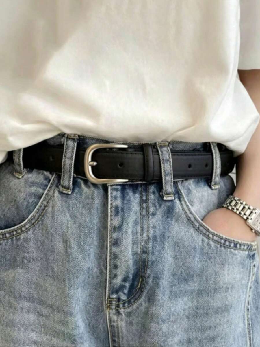 男女通用复古百搭简约牛仔腰带 女士腰带 1条 - 黑色 - 查看 1