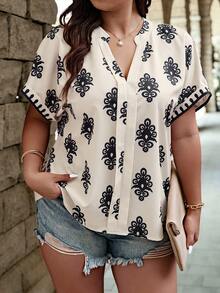 Blusa de mujer de manga larga con cuello en V y estampado floral - Multicolor - Ver 1