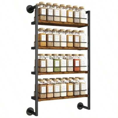 Spice Rack Wall Mount4 Tier Hanging Seasoning Organizer Large Spice Rack For Wall For Up To 50 Jars Spice Organization For Kitchen Cabinet Bathroom Pantry Living Room Brown TLJ016H