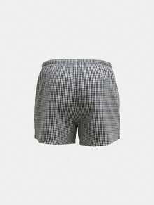 Quần short kẻ caro đa năng mùa hè, cạp chun, cài một hàng khuy, thoải mái, thoáng khí, kiểu dáng thường ngày. - màu đen - Xem 4