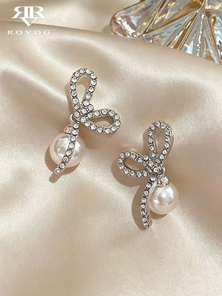 1 pereche cercei eleganți cu perle artificiale și delicate, la modă, de lux, potriviți pentru ținute casual zilnice, petreceri și adunări pentru femei - Argint - Vizualizare 1