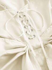 Vestido corto elegante sencillo de color liso con tirantes finos, tejido satinado con lazo grande trasero y falda acampanada, ideal para uso diario de primavera y verano - Rosa - Ver 11