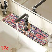 1 pieza Alfombrilla para grifo con estampado bohemio, de poliéster duradero, de secado rápido, fácil de limpiar, adecuada para cocina y baño, fácil de instalar, decoración diaria, regalo, alfombrilla de baño, alfombrilla de grifo duradera, accesorio para grifo - Multicolor - Ver 15