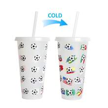 New Plastic Cup For The Football World Cup, Temperature Sensitive, Changes Color When Cold, Single-Layer Drinking Cup. - Rose Red Lid - View 7