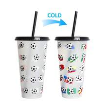 New Plastic Cup For The Football World Cup, Temperature Sensitive, Changes Color When Cold, Single-Layer Drinking Cup. - Rose Red Lid - View 11