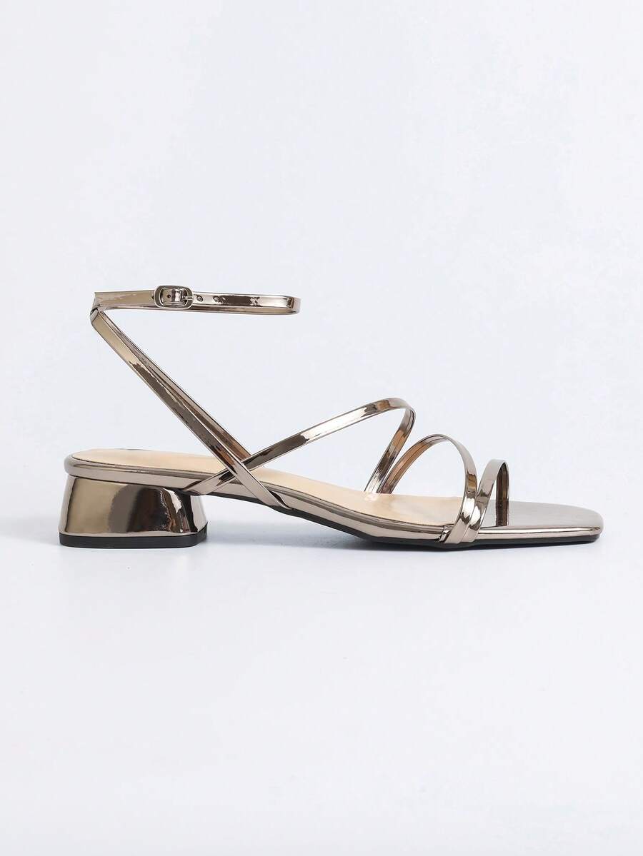 Giày sandal nữ mũi vuông, gót dày, hở mũi, quai cài, kiểu dáng tối giản, thanh lịch, thích hợp cho kỳ nghỉ. - Xám - Xem 1
