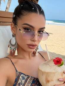 1 chiếc kính nữ không gọng, viền kim loại, kiểu dáng Bohemian, gọng nhỏ, màu gradient retro, hiệu ứng vân sóng biển, kiểu dáng thanh lịch Y2K hình chữ nhật, thích hợp cho đi biển, bãi cát, du lịch, chụp ảnh đường phố, hẹn hò, tiệc tùng, lái xe, hoạt động ngoài trời. - Nhiều màu - Xem 1