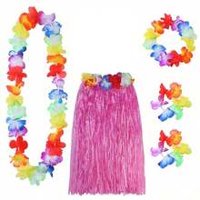 Set de 6 piezas Falda de hierba hawaiana de 60 cm para adultos, disfraz de fiesta de playa de verano con diadema - Multicolor - Ver 12