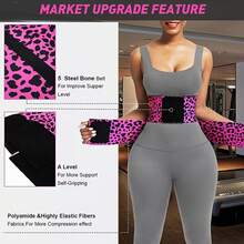 Leopard Print High Compression Back Support Waist Trainer Belt Gym Waist Cincher Trimmer Belt Tummy Control Body Shaper With Triple Wrap - 黃色 - 查看 3