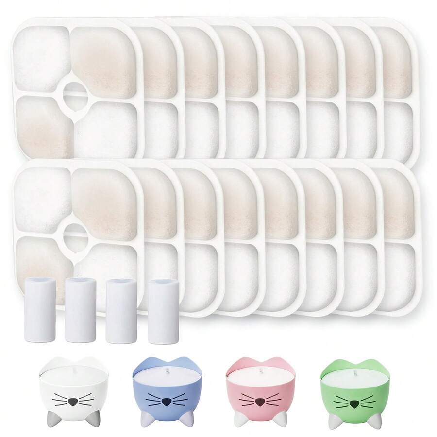 Pack Of 16 Cat Fountain Filters For Catit Pixi Drinking Fountain With 4 Hoses, Triple Filter System Replacement Filter With Resin And Activated Carbon - White - View 1
