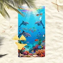 1pc Underwater World Dolphin & Coral Beach Towel, Super Soft Microfiber Extra Large Beach Blanket, Super Absorbent Bath Towel, Suitable For Travel, Swimming Pool, Diving, Surfing, Yoga, Camping, Available In Multiple Sizes, Beach Accessories - Dolphin - View 7
