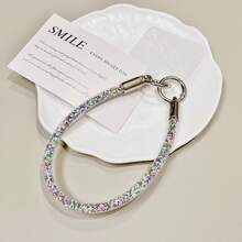 1pc Advanced Grid Colored Sparkling Diamond Bracelet Phone Case Pendant Bag Japanese And Korean Keychain Short Hanging Rope Diagonal Cross Rope - Multicolor - View 11