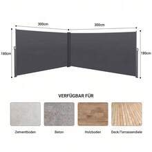 Extendable Side Awning For Balcony, Garden And Terrace, Privacy Screen, Windproof, Waterproof, Sun Protection, 180 X 600 Cm, Grey - A - 查看 8