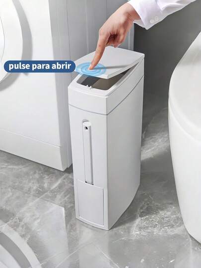 2-In-1 Slim Bathroom Set, Toilet Brush Holder With Trash Can, White, With Sealed Cover To Hide Toilet Brush, Space-Saving Design, Suitable For Small Bathrooms, RVs, Apartments, Hotels, Home Restrooms