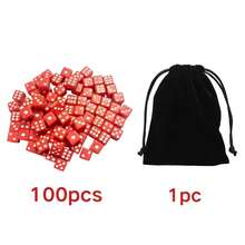 100 piezas Juego de dados rojos de 8 mm de seis caras, dados cuadrados con una bolsa de almacenamiento negra, para juegos de mesa, manualidades DIY y juegos de fiesta - Rojo 100 unidades - Ver 8